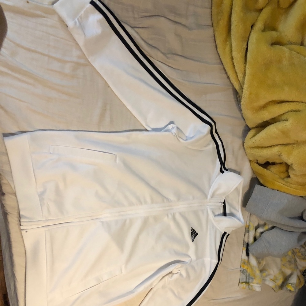 White Adidas zip up track suit